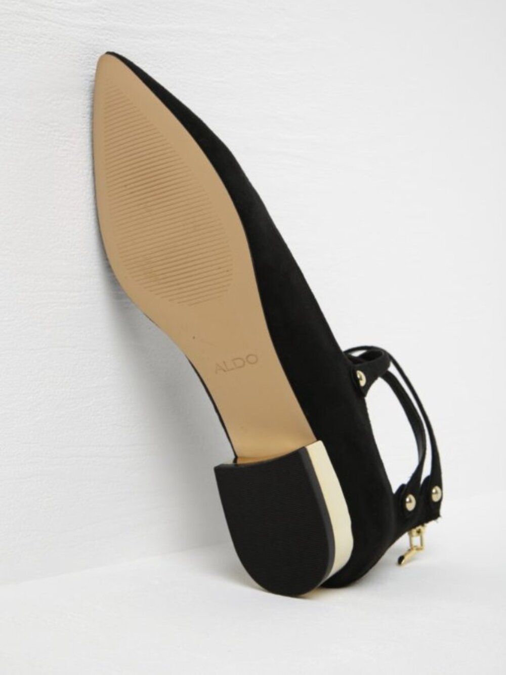 Aldo Black Suede Marieta Flats Gold Heel Zip Ballet New Shoes Size 9 - Picture 7 of 7
